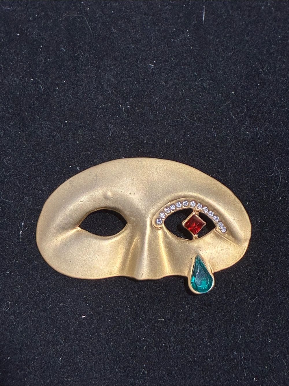 Vintage Gold Tone Masquerade Mask Brooch